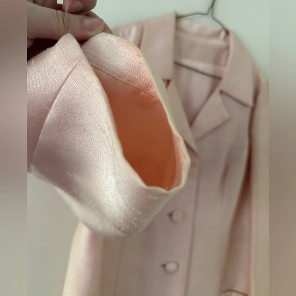 Vintage 1960s Plus Size Beaded Dress & Coat Set Raw Silk Pink Jackie O Size 16W - Picture 13 of 16